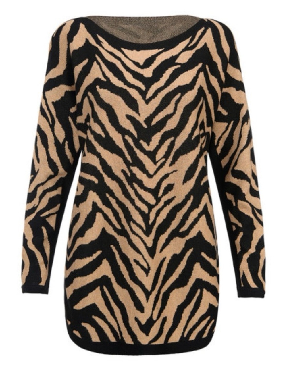 CAbi Black and Taupe Zebra-Print Crewneck Sweater